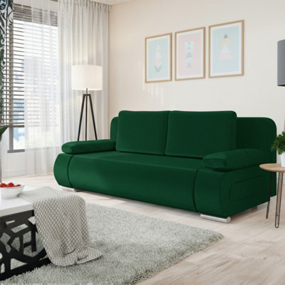 Emma Sofa Bed With Sleeping Function Built In Storage Compartment Comfortable Upholstered Sofa With Cushions Green - image 1