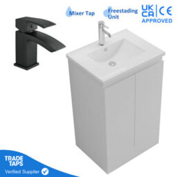 GravaHaus 500mm Freestanding Bathroom Vanity Unit With Basin Black Square Tap & Waste - thumbnail 1