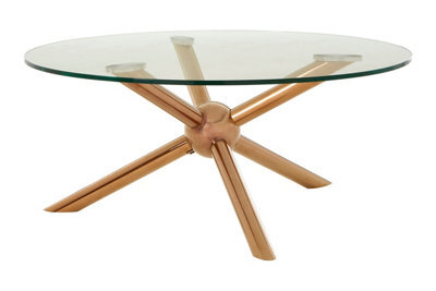 Orsina Distinctive Base Design Round Rose Gold Coffee Table, Elegant Display Table, Clear Tempered Glass Top Table - image 1