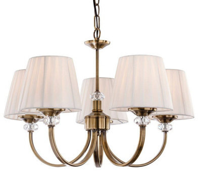 Luminosa Lighting Luminosa Langham 5 Light Multi Arm Chandelier Antique Brass, Pleated Cream Shades, E14