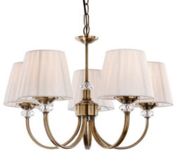 Luminosa Lighting Luminosa Langham 5 Light Multi Arm Chandelier Antique Brass, Pleated Cream Shades, E14