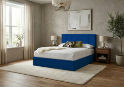 Adore Designs Stafford Plush Velvet Ottoman Sleigh Bed - 4Ft Small Double - Blue - thumbnail 1