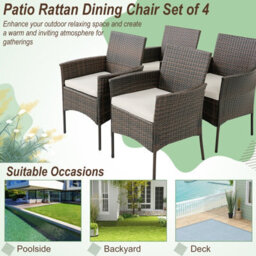 Costway Set Of 4 Patio Dining Chairs Outdoor Garden Pe Wicker Chairs With Removable Cushions - thumbnail 9