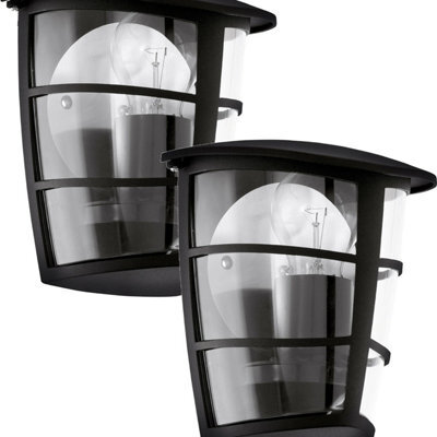 Set Of 2 Modern Black Ip44 Outdoor Wall Lanterns With E27 Bulb Holder - image 1