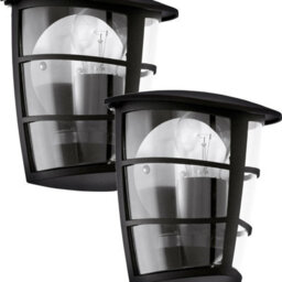Set Of 2 Modern Black Ip44 Outdoor Wall Lanterns With E27 Bulb Holder - thumbnail 1