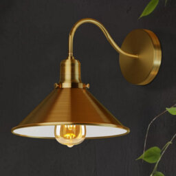 Yellow Brass Retro Wall Sconce 2 Pack Metal Swan Neck Cone Shade Indoor Light For Bedroom, Dining Room - thumbnail 4