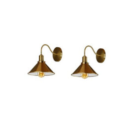 Yellow Brass Retro Wall Sconce 2 Pack Metal Swan Neck Cone Shade Indoor Light For Bedroom, Dining Room - thumbnail 1