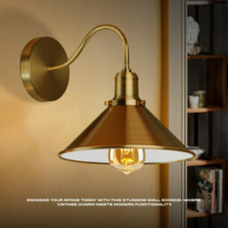 Yellow Brass Retro Wall Sconce 2 Pack Metal Swan Neck Cone Shade Indoor Light For Bedroom, Dining Room - thumbnail 2
