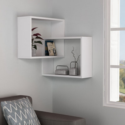 Decortie Ring Corner Wall Mounted Modern Bookcase Shelving Unit Display Unit White 60Cm - image 1