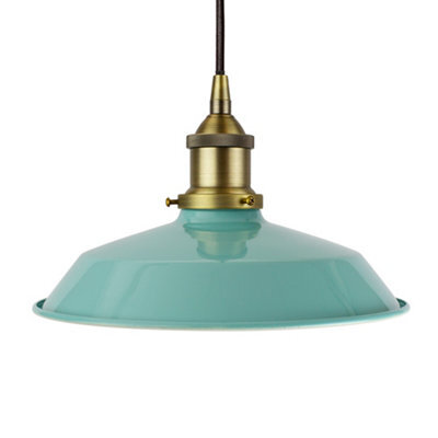 Duck Egg Blue Small Trinity Metal Painted Dome Pendant Light With Matt Antique Brass Lamp Holder And Black Round Cable - Se Home - image 1