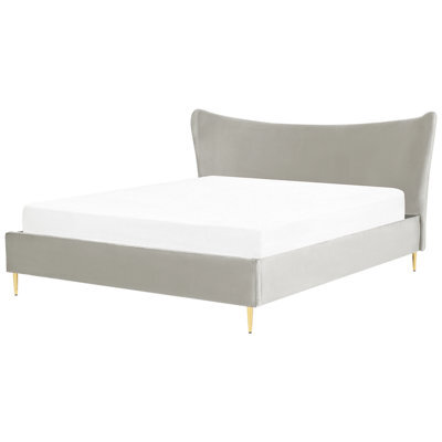 Beliani Bed Velvet Chaleix 180 X 200 Cm (Eu Super King) Light Grey - image 1