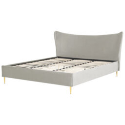 Beliani Bed Velvet Chaleix 180 X 200 Cm (Eu Super King) Light Grey - thumbnail 4