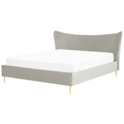 Beliani Bed Velvet Chaleix 180 X 200 Cm (Eu Super King) Light Grey - thumbnail 1
