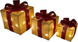 Shatchi Christmas Parcels Pre-Lit Battery Operated Led Glitter Rattan Xmas Presents Novelty Decorations Set Of 3 - Cream - thumbnail 2
