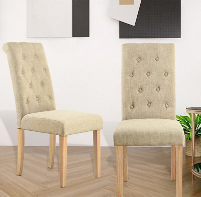 Hallowood Furniture Buttoned Cream Fabric Dining Chair (Kd, Pair) - image 1