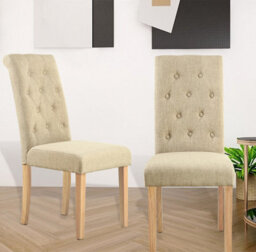 Hallowood Furniture Buttoned Cream Fabric Dining Chair (Kd, Pair)