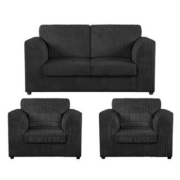 Furnishings For Less UK Luxor Jumbo Cord 2 + 1 + 1 Fabric 3 Piece Sofa Suite - Fullback Black - thumbnail 1
