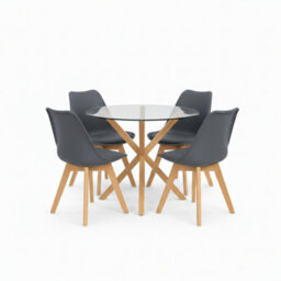 Kosy Koala Round Glass Dining Table Set With 4 Grey Plastic Chairs Dining Room Furniture - thumbnail 2