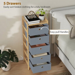 Homcom Chest Of Drawers, 5 Drawers Dresser With Bamboo Frame, Light Grey - thumbnail 4