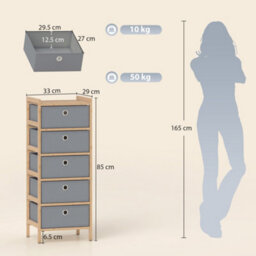 Homcom Chest Of Drawers, 5 Drawers Dresser With Bamboo Frame, Light Grey - thumbnail 3