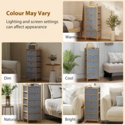 Homcom Chest Of Drawers, 5 Drawers Dresser With Bamboo Frame, Light Grey - thumbnail 9