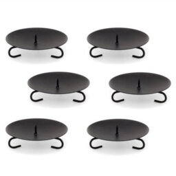 Traditional Round Black Metal Pillar Candle Holder Sets With Spikes Pack Of 6