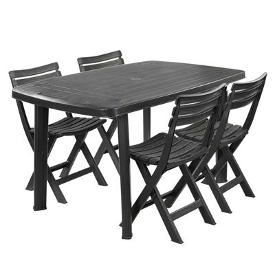 Urbn-Living Urbnliving 72Cm Height Large Collapsible Table With 4 Folding Chairs Outdoor Garden Patio Furniture Set