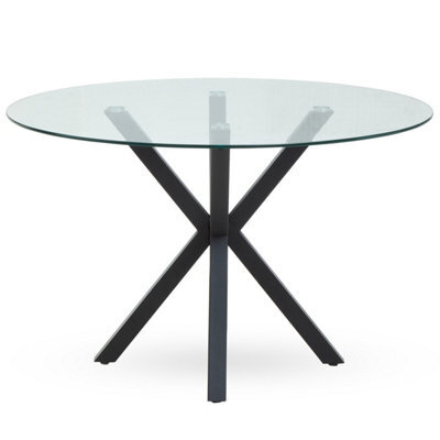 Orsina Elegant Glass Top Dining Table With Black Metal Legs, Contemporary Dining Table, Sturdy Modern Table - image 1