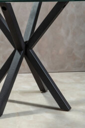 Orsina Elegant Glass Top Dining Table With Black Metal Legs, Contemporary Dining Table, Sturdy Modern Table - thumbnail 6