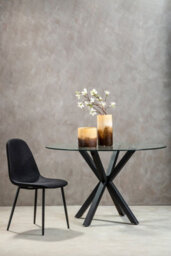 Orsina Elegant Glass Top Dining Table With Black Metal Legs, Contemporary Dining Table, Sturdy Modern Table - thumbnail 5
