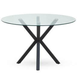 Orsina Elegant Glass Top Dining Table With Black Metal Legs, Contemporary Dining Table, Sturdy Modern Table - thumbnail 1