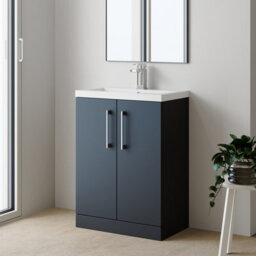 Balterley Level Compact Bathroom Cloakroom Vanity Basin Unit With Polymarble Basin, Chrome Handles, 600mm, Satin Dark Grey - thumbnail 6