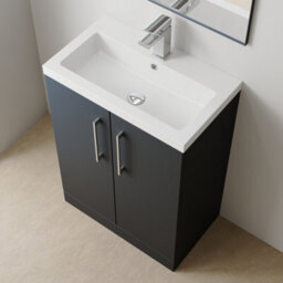 Balterley Level Compact Bathroom Cloakroom Vanity Basin Unit With Polymarble Basin, Chrome Handles, 600mm, Satin Dark Grey - thumbnail 5