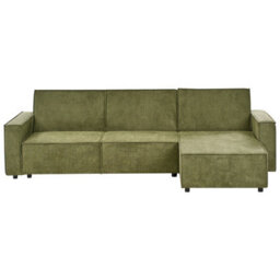 Beliani Corner Sofa Bed 3 Seater Romedal Ii Fabric Dark Green Left Hand