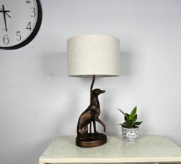 K Living Greyhound Animal Table Lamp In An Antique Copper Resin Table Lamp With A Natural Linen Lampshadehade - thumbnail 2