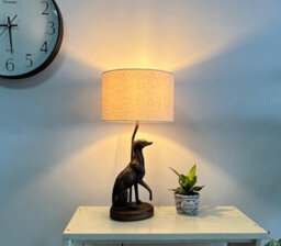 K Living Greyhound Animal Table Lamp In An Antique Copper Resin Table Lamp With A Natural Linen Lampshadehade - thumbnail 3