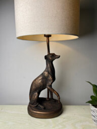 K Living Greyhound Animal Table Lamp In An Antique Copper Resin Table Lamp With A Natural Linen Lampshadehade - thumbnail 4