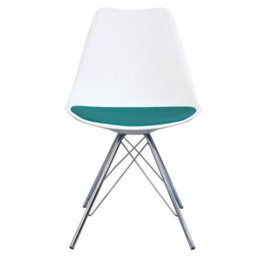 Fusion Living Soho White And Teal Plastic Dining Chair With Chrome Metal Legs - thumbnail 6