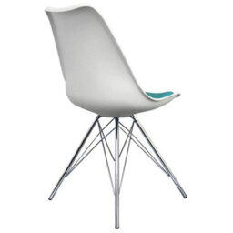 Fusion Living Soho White And Teal Plastic Dining Chair With Chrome Metal Legs - thumbnail 4