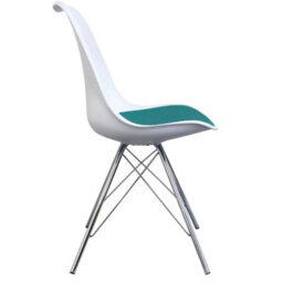 Fusion Living Soho White And Teal Plastic Dining Chair With Chrome Metal Legs - thumbnail 5