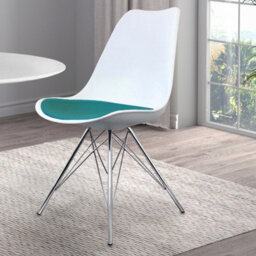 Fusion Living Soho White And Teal Plastic Dining Chair With Chrome Metal Legs - thumbnail 2