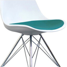 Fusion Living Soho White And Teal Plastic Dining Chair With Chrome Metal Legs - thumbnail 3
