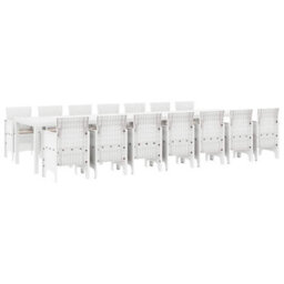 Berkfield Modern Garden Dining Set 15 Pcs White Polt Rattan - thumbnail 1