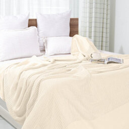 Ehc Cotton Soft Hand Woven Reversible Lightweight Adult Cellular Blanket, Double 230Cm X 230Cm, Cream - thumbnail 2