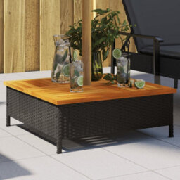 Walplus Parasol Base Cover Black 70X70X25 Cm Poly Rattan And Acacia - thumbnail 1