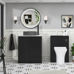 Royal Bathrooms Royal Bathroom Elmore 700mm Matt Nocturne Black Freestanding Countertop Bathroom Vanity Unit 2 Door With Art Round Basin - thumbnail 5