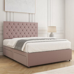 Bsspoke Mia Divan Bed Set Pink Plush Velvet 24Inch Headboard 2 Drawers Same Side & Memory Foam Spring Mattress In All Sizes - thumbnail 3