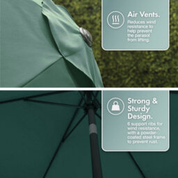 Vonhaus 2.7M Parasol With Base, Hand Crank & Tilt Function, Uv30+ Protection, Air Vent, Powder Coated Steel Frame - thumbnail 5