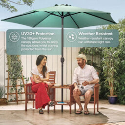 Vonhaus 2.7M Parasol With Base, Hand Crank & Tilt Function, Uv30+ Protection, Air Vent, Powder Coated Steel Frame - thumbnail 4
