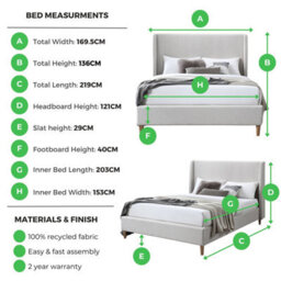 Furniturebox Uk King Size Bed - 'hana' Upholstered Green Kingsize Bed Frame Only (No Mattress) - 100% Recycled Eco Fabric - thumbnail 9